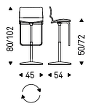 Victor X Swivel Stool by Cattelan Italia, size drawing