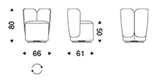 Britney Turn Swivel Armchair by Cattelan Italia, size drawing