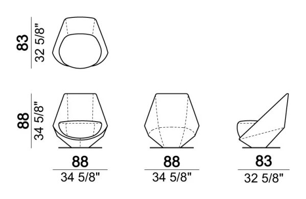 Overdrive Armchair by Arketipo, size drawing: Swivel armchair