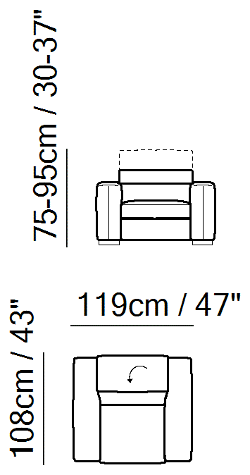 Balance Sectional by Natuzzi Italia: Chair, outline drawing with sizes