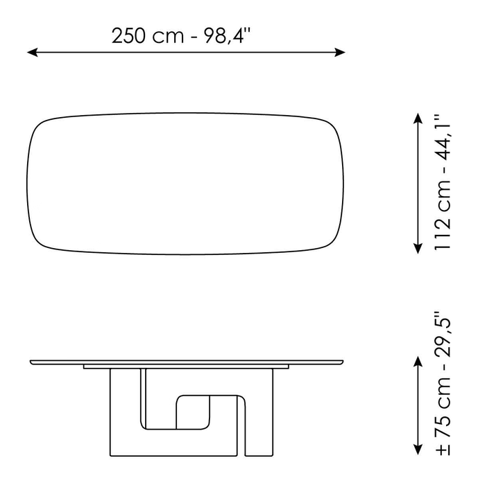 Liaison Dining Table by Bonaldo, size drawing: Liaison 250