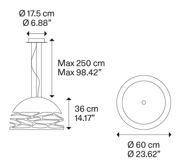 Kelly Pendant Lamp by Lodes, size drawing: Kelly medium dome 60