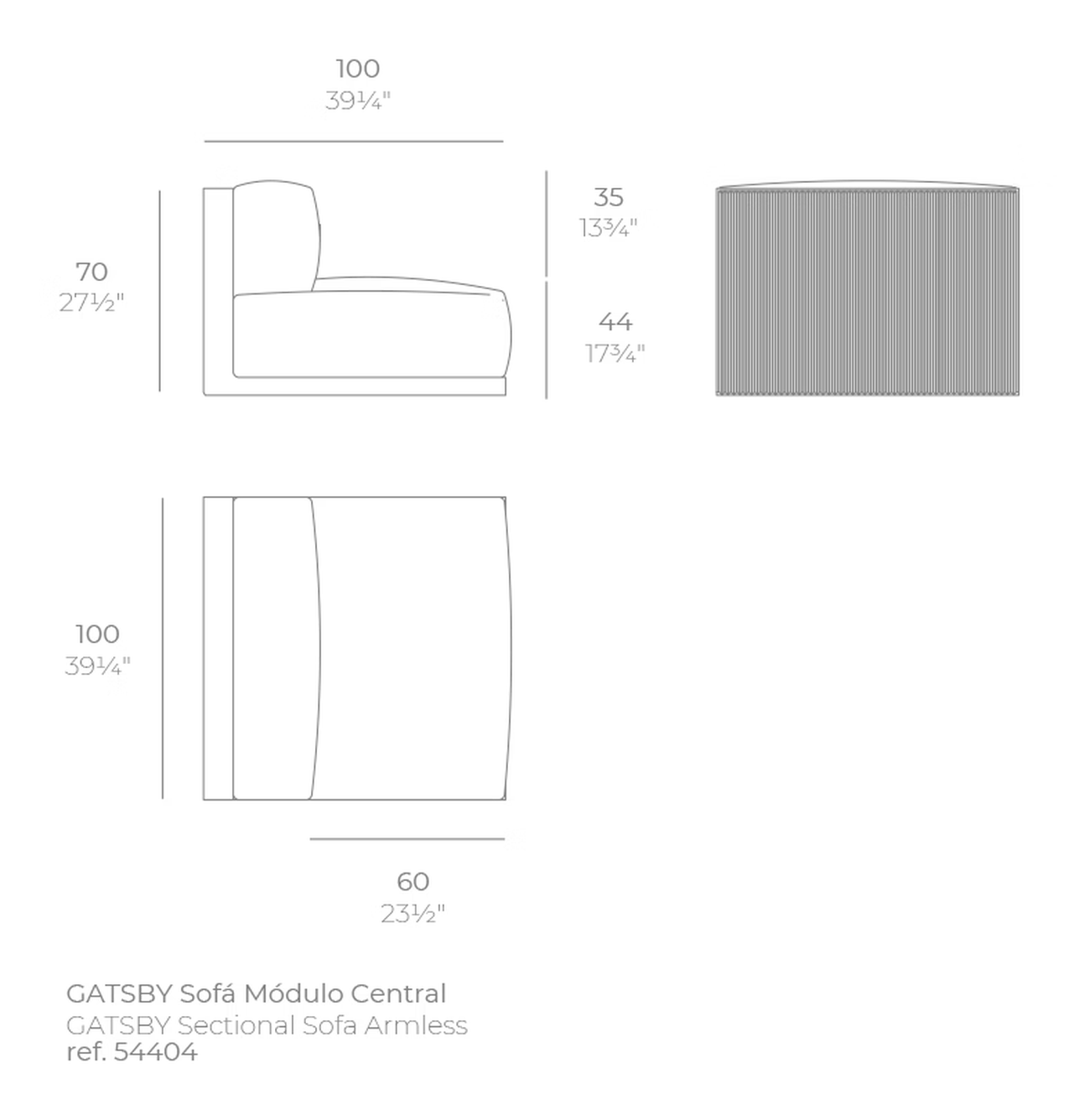 Gatsby Modular Sofa by Vondom, size drawing