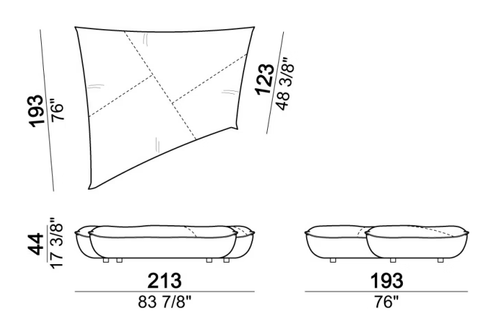 Night Fever Sofa by Arketipo, size drawing: Seat unit B5