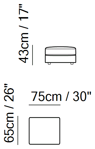 Diesis Sectional by Natuzzi Italia: Pouf, outline drawing with sizes