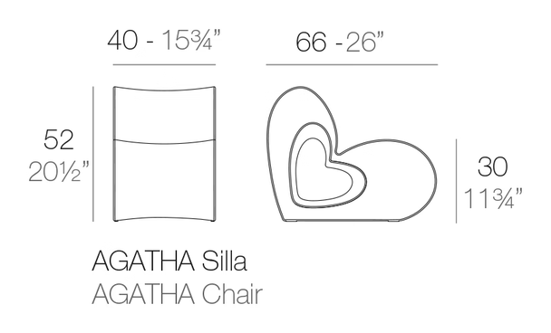 Agatha Chair by Vondom, size drawing