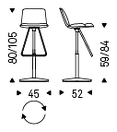 Axel X Bar Stool by Cattelan Italia, size drawing