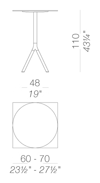 Fork EP121 Outdoor High Table by LaPalma, size drawing
