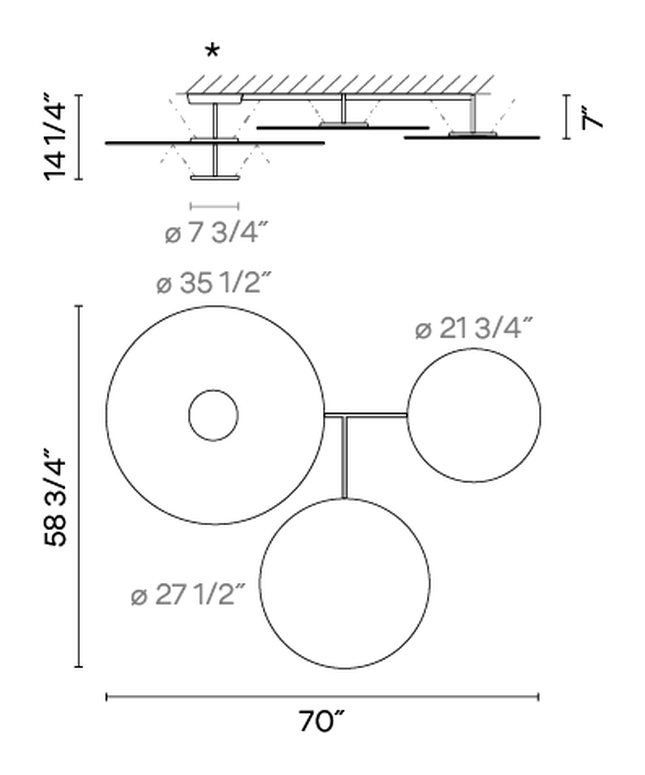 Flat Lighting Collection by Vibia, size drawing: Model 5922