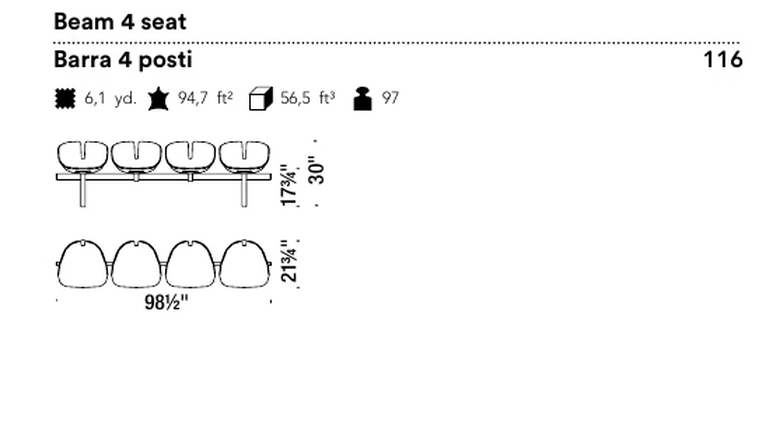 Fjord Seating System by Moroso, size drawing: Beam 4 seat