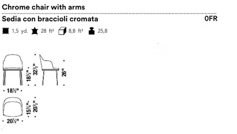 Precious Dining Chair by Moroso, size drawing: Chrome chair with arms