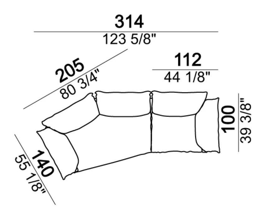 Wideboy Sofa by Arketipo, size drawing: Composition B