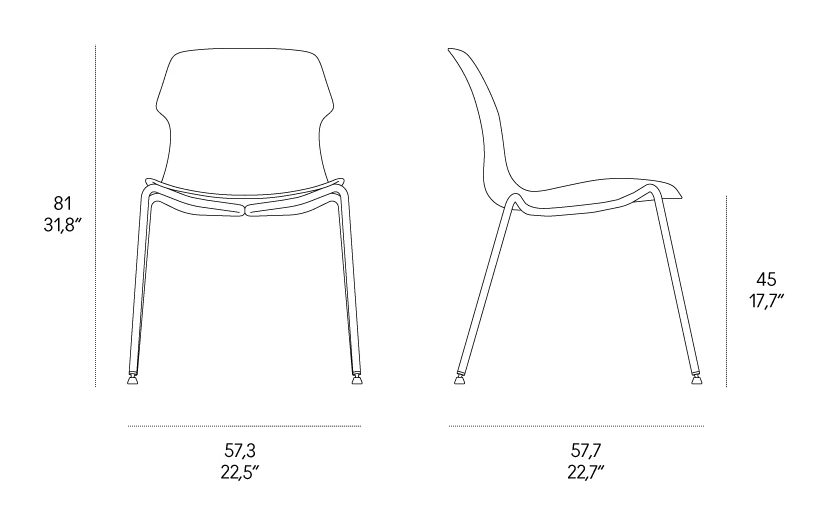 Stereo Stackable Polypropylene Chair by Casamania, size drawing