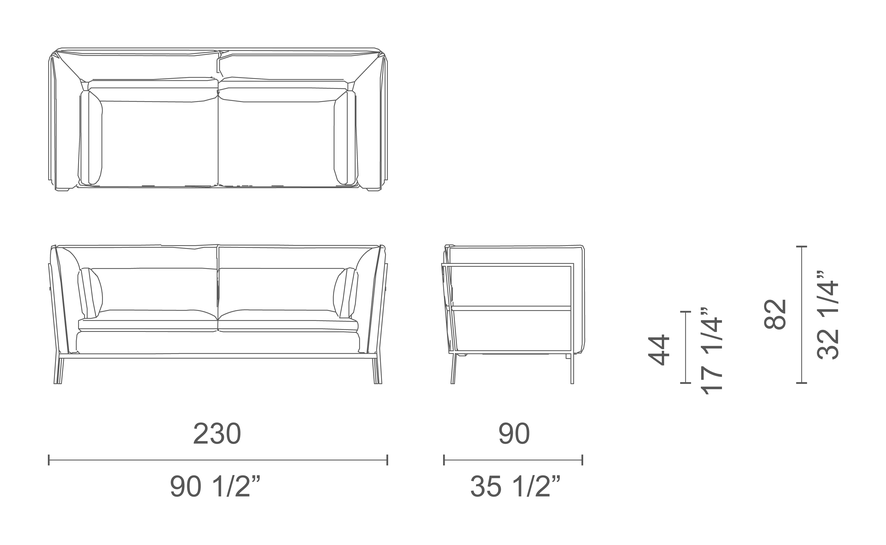 Basket Sofa by Cappellini, size drawing: BKT3