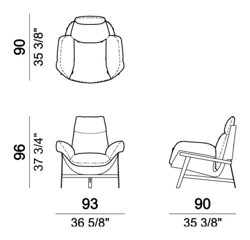 Jupiter Lite Armchair by Arketipo, size drawing: Armchair