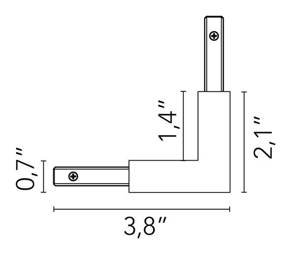 Zero Track Lighting System by Flos, size drawing: Zero Track Surface Profile. 90º Flat Corner