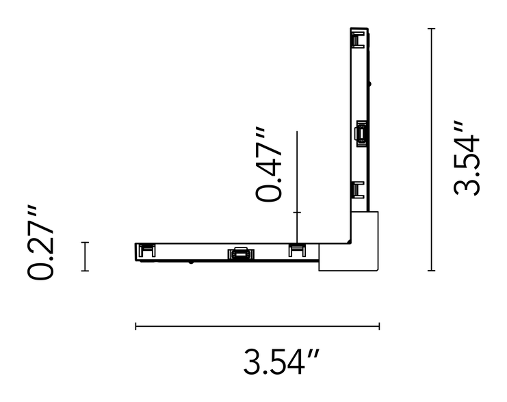 Zero Track Pro Surface System by Flos, size drawing: Inner Corner