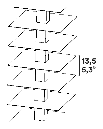 Ptolomeo x4 Bookcase by Opinion Ciatti, size drawing: KIT A shelves