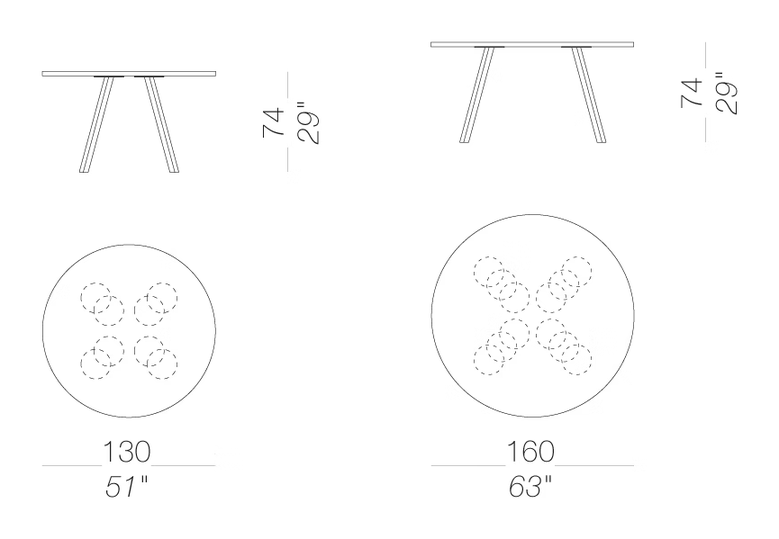 Ori Round Table by LaPalma, size drawing