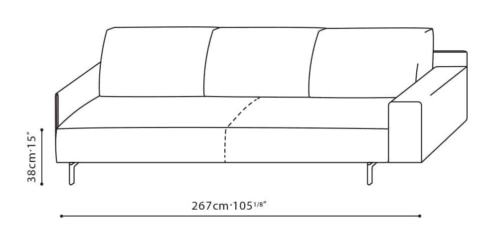 East-West Sofa by Camerich, size drawing: C01H0104