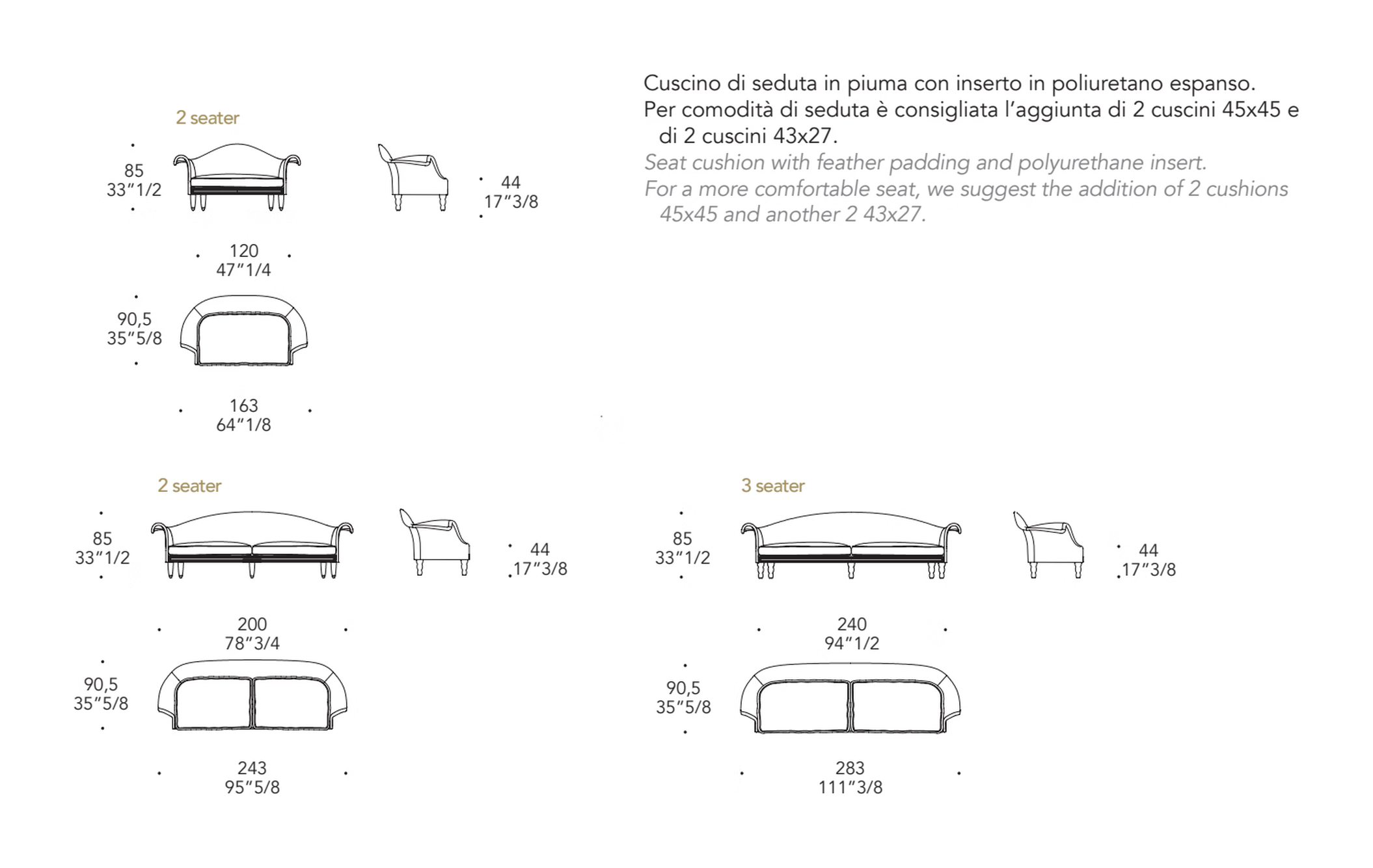 Casanova Sofa by Reflex, size drawing