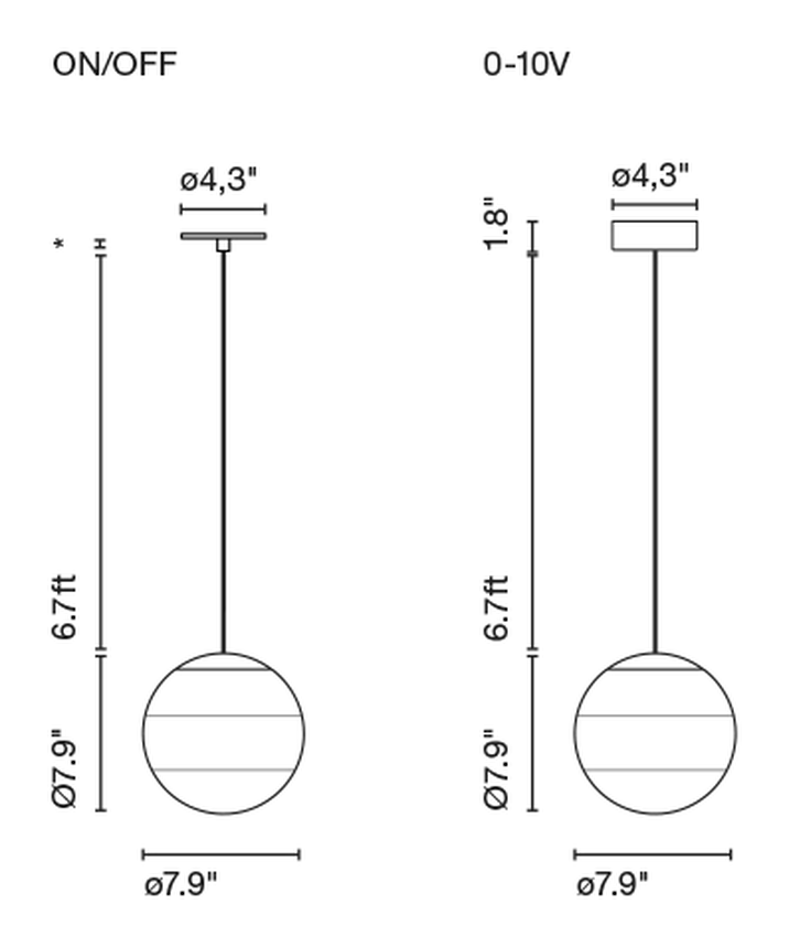 Dipping Light Pendant Lamp by Marset, size drawing: Dipping Light 20