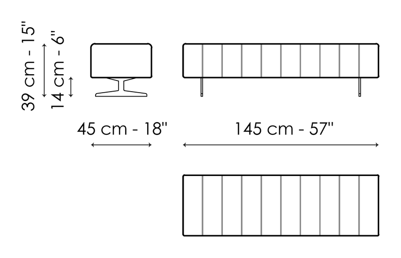 Mark Ottoman & Bench by Bonaldo, size drawing: Pouf 145x45