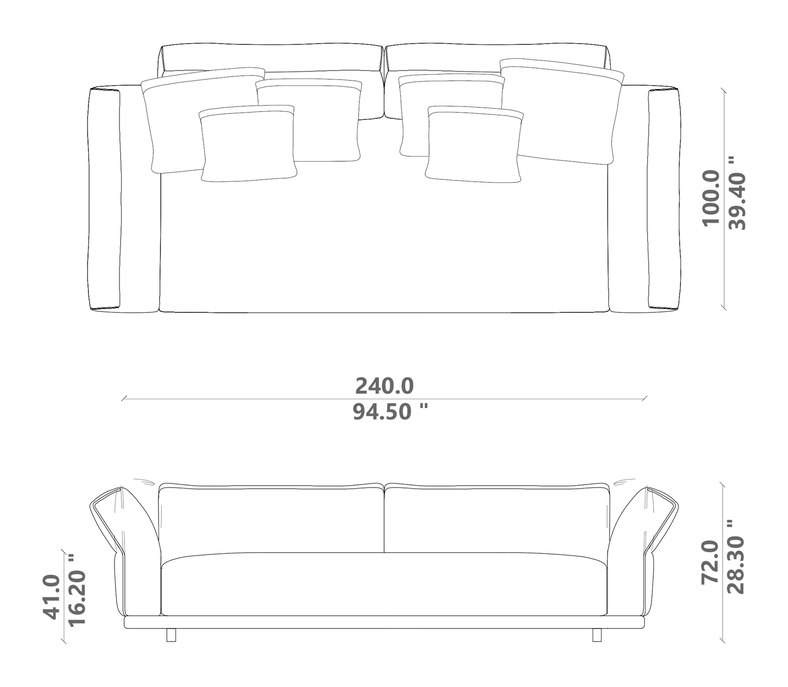Elton Sofa 240 by Talenti, size drawing