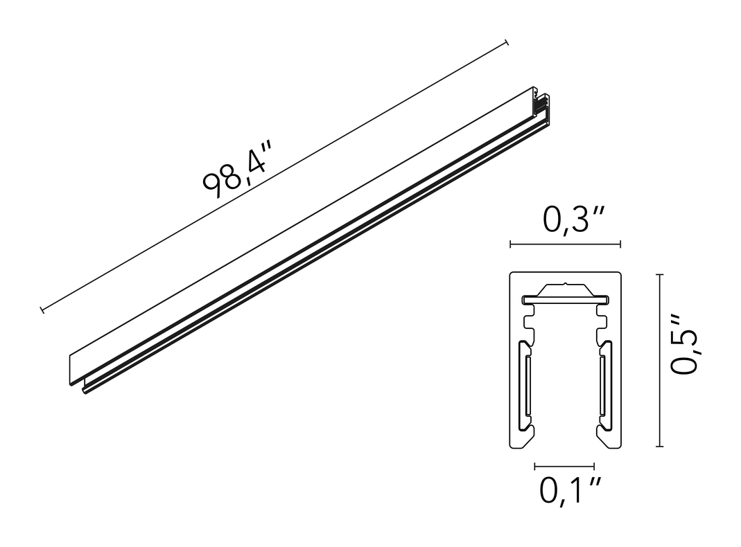 The Micro Running Magnet Surface Track by Flos, size drawing: The Micro Running Magnet Surface Profile