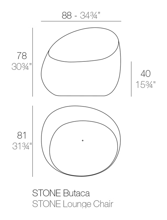 Stone Lounge Chair by Vondom, size drawing