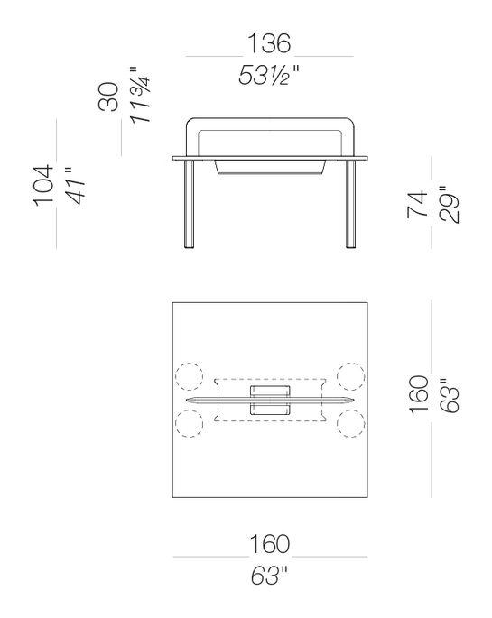 Ori Square Office Table by LaPalma, size drawing