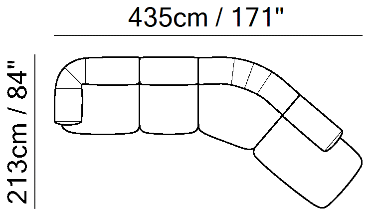 Melody Sectional by Natuzzi Italia: Leather or fabric modular sofa, outline drawing with sizes