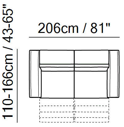 Fidelio Sectional by Natuzzi Italia: Two-and-a-half-seater sofa with two electric recliner functions, outline drawing with sizes