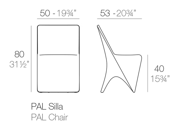 Pal Chair by Vondom, size drawing