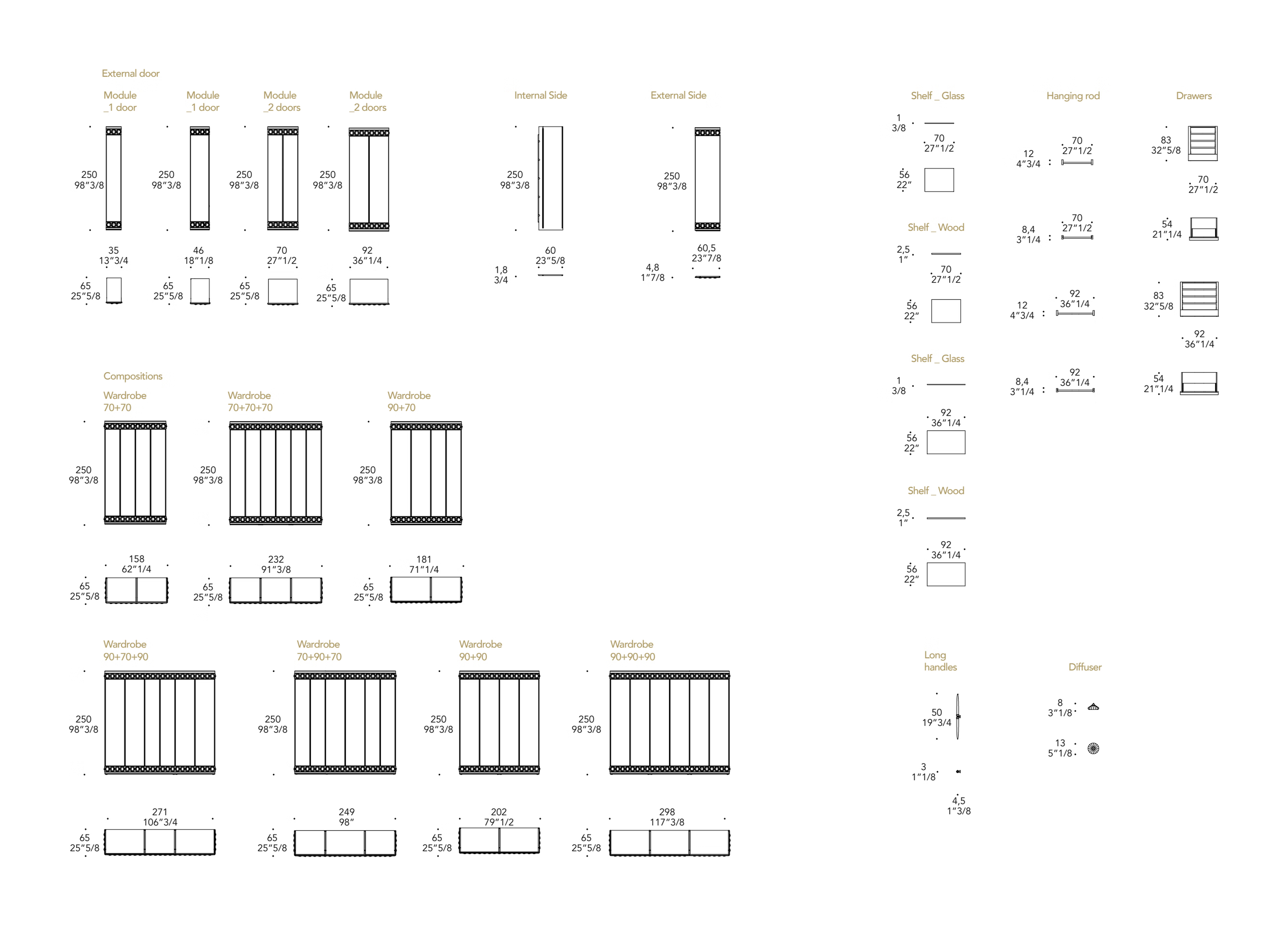 Casanova Armadio Wardrobe by Reflex, size drawing