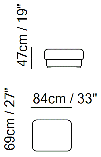 Bracque Pouf by Natuzzi Italia: Pouf with container, outline drawing with sizes