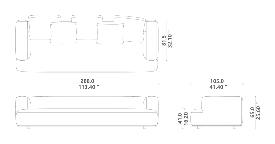 Paco Sofa 280 by Talenti, size drawing