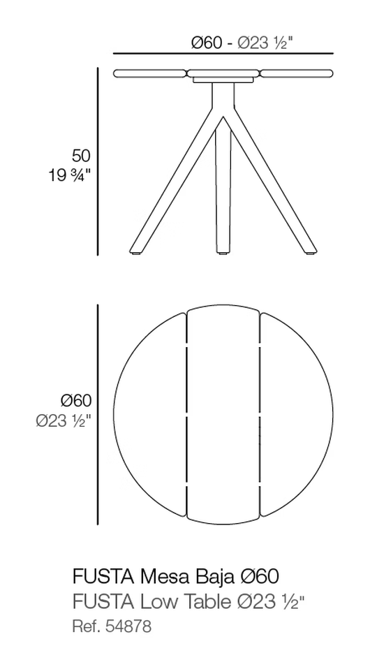 Fusta Side Table Ø60 × 50h by Vondom, size drawing