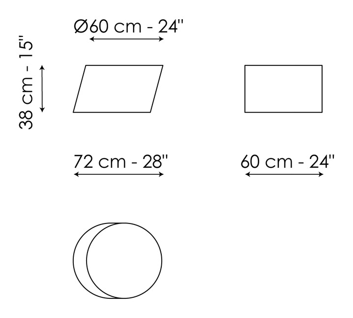 Pisa Coffee Table by Bonaldo, size drawing: Pisa medium - monolith version