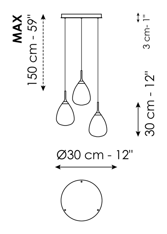Gocce Pendant by Bonaldo, size drawing: Gocce - 3 lights
