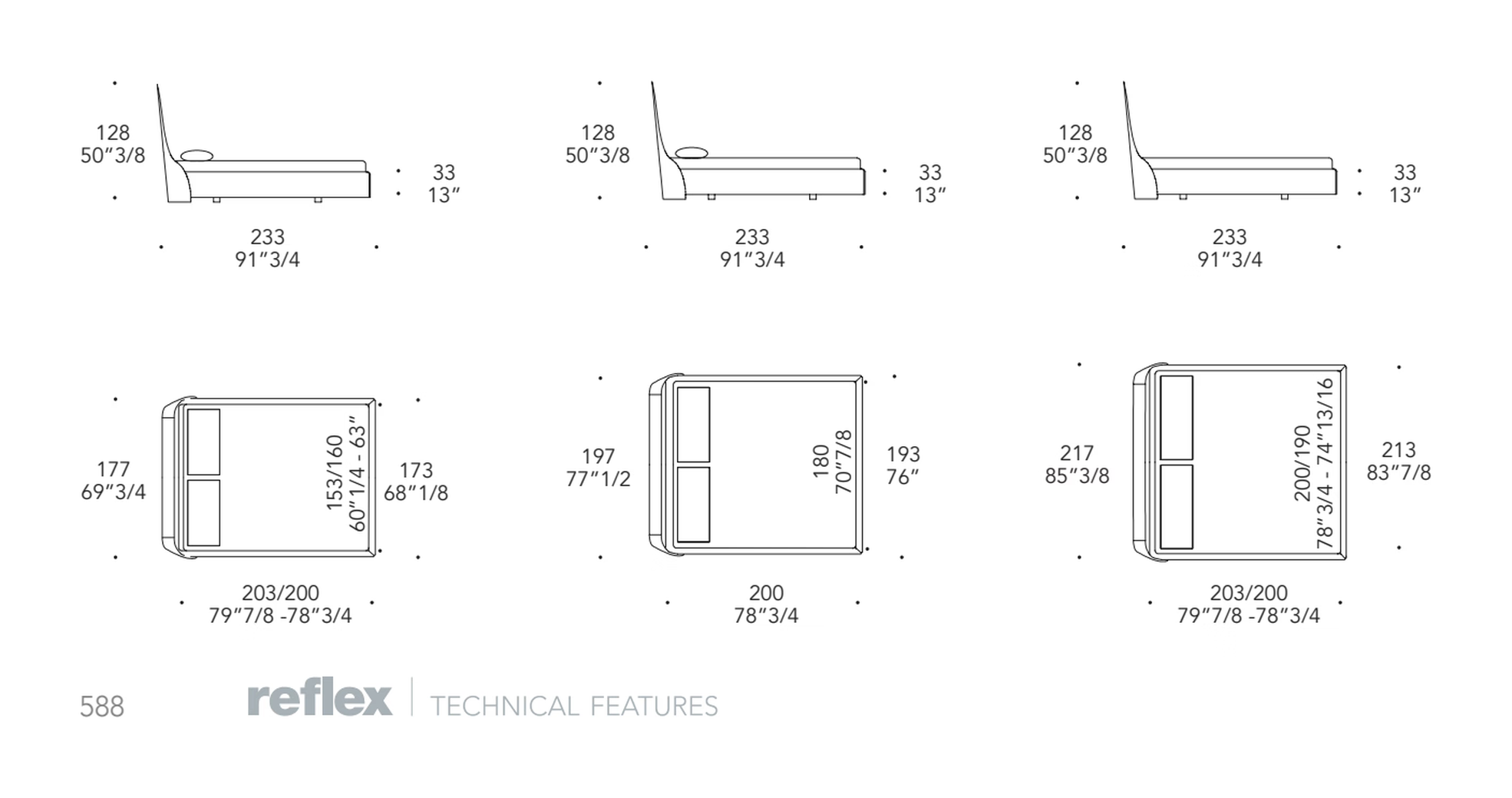 Swan Letto Bed by Reflex, size drawing