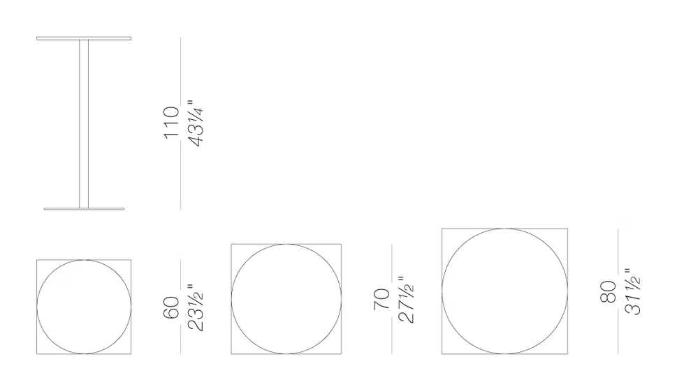 Brio H110 Outdoor High Table by LaPalma, size drawing