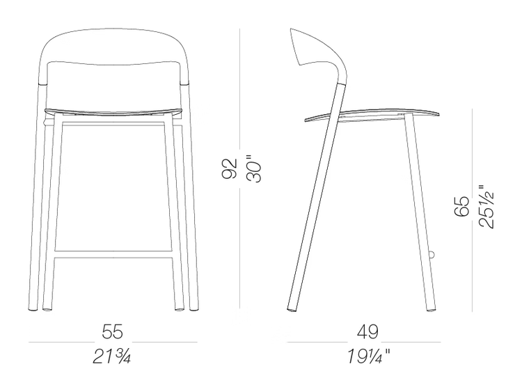 Hawi ES425 Outdoor Counter Stool by LaPalma, size drawing