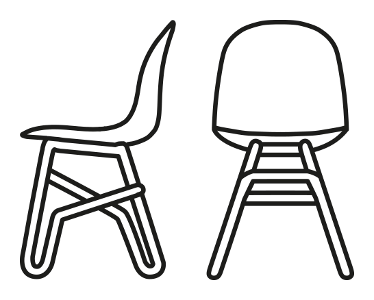 Academy Chair, Polycarbonate, Crossed Rod Base by Connubia, size drawing