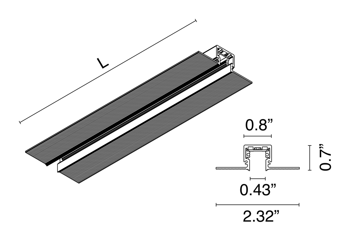Zero Track Pro Recessed System by Flos, size drawing: Reinforced Profile