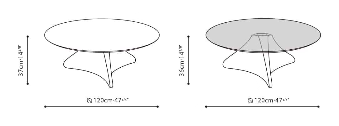 Spin Coffee Table by Camerich, size drawing: C06H1007(Top)+B61H1007(Base)