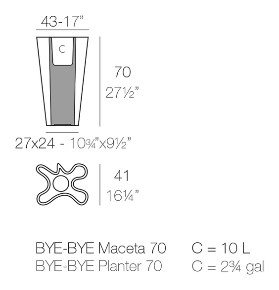 Bye-Bye Planter by Vondom, size drawing