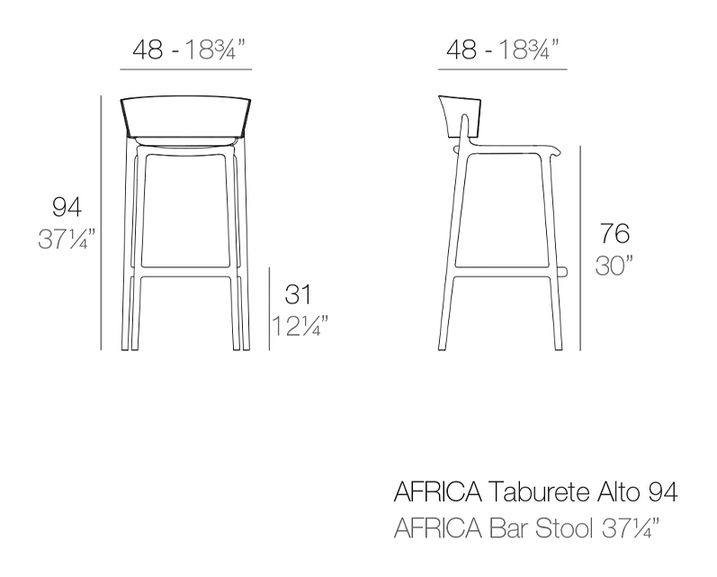 Africa Stool by Vondom, size drawing