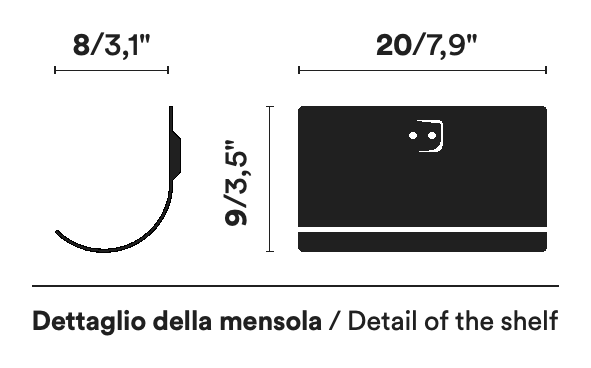 Ptolomeo Vino Wall Wine Rack by Opinion Ciatti, size drawing: Detail of the shelf