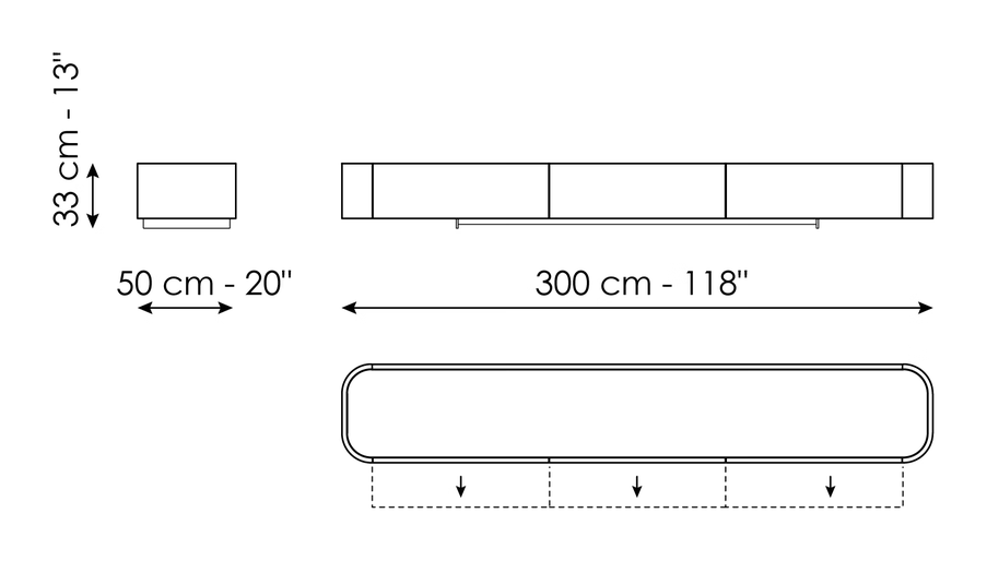 Arragan TV Stand & Shelf by Bonaldo, size drawing: Arragan TV stand